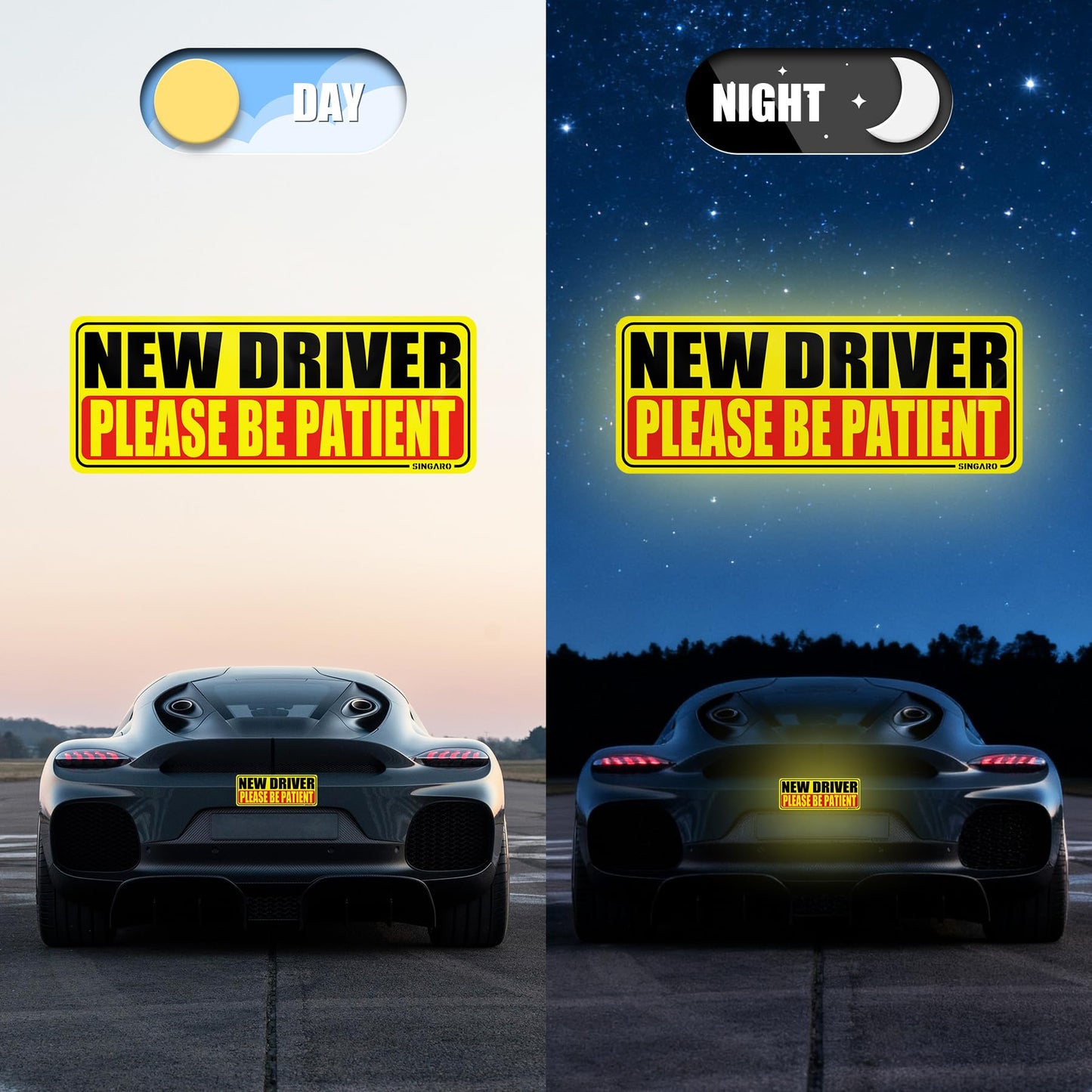 SINGARO Student Driver Magnet for Car - Please Be Patient, 3Pcs Magnetic Reflective Novice Sticker, New Driver Decal, Removable Exterior Car Accessories