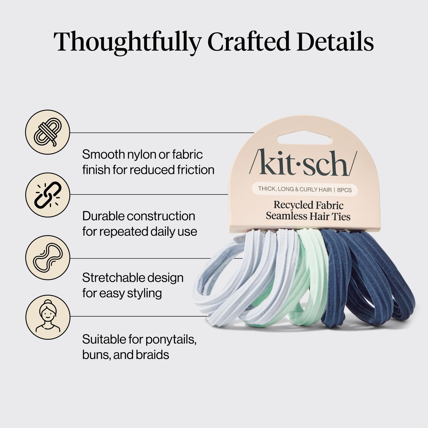 Kitsch Elastic Hair Ties No Damage | Stretchable Hair Bands - Neutral 12pcs