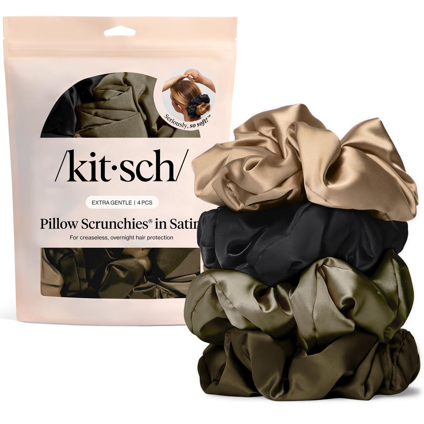 Kitsch Ultra-Petite Satin Scrunchies for Women - Eucalyptus, 6pcs