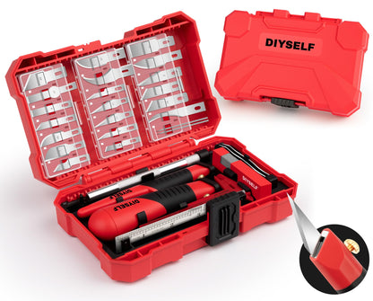 DIYSELF Exacto Knife Set with 10 Extra #11 Blades, 6-Inch Metal Ruler, Pink