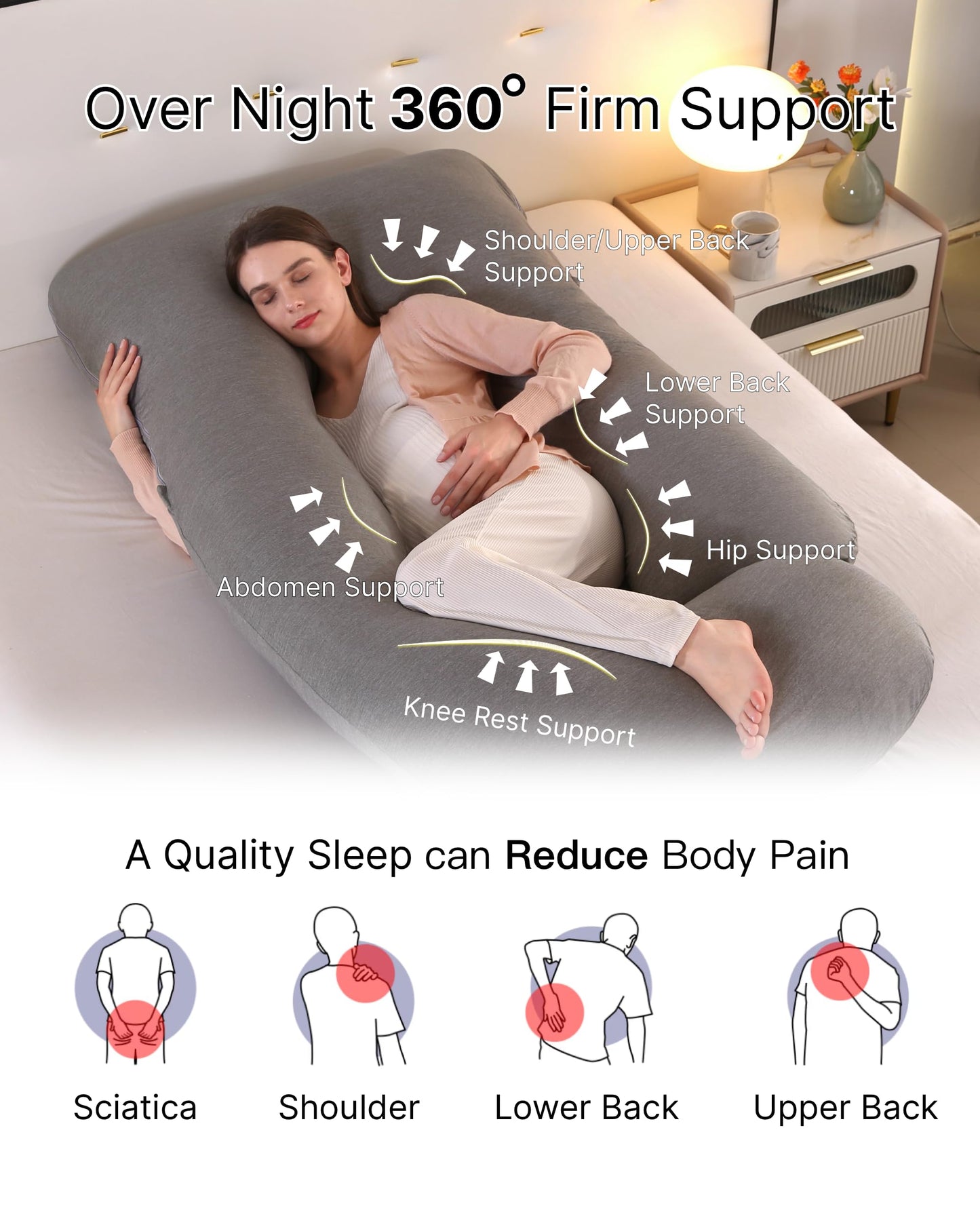ALLOPERA Pregnancy Pillow, Full Body Maternity Pillow 57 inch, with Removable Washable Cover - Sleep Support for Legs, Back, Neck, Shoulder, HIPS, Belly, Velvet Cover-Grey-Dark Blue