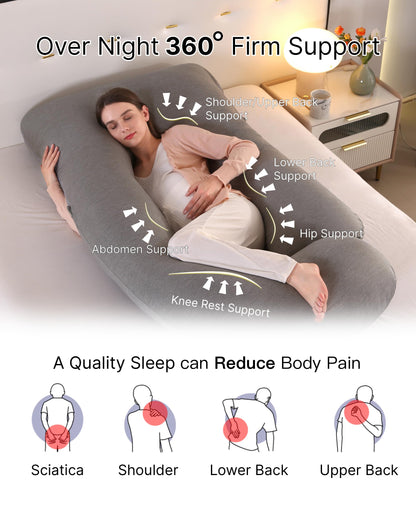 ALLOPERA Pregnancy Pillow, Full Body Maternity Pillow 57 inch, with Removable Washable Cover - Sleep Support for Legs, Back, Neck, Shoulder, HIPS, Belly, Velvet Cover-Grey-Dark Blue