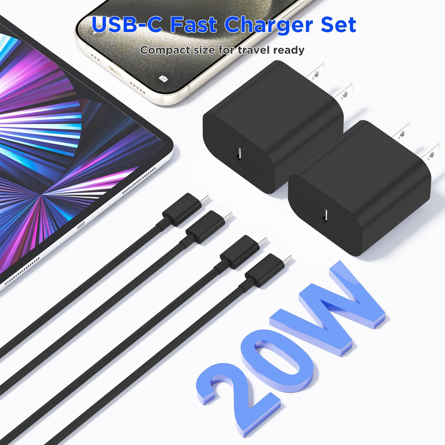 iPhone 17 16 15 Charger Fast Charging,2Pack 20W Apple iPad USB C Wall Charger Block with 6FT USB C to C Cable for iPhone 17/Pro/Pro Max/17 Air/ 16/16 Pro/16 Pro Max/15/Plus/Pro/Pro Max