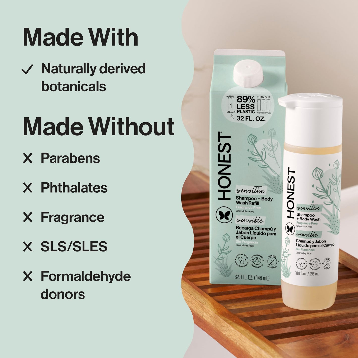 The Honest Company Shampoo & Body Wash, Tear-Free, Fragrance-Free, 10 fl oz