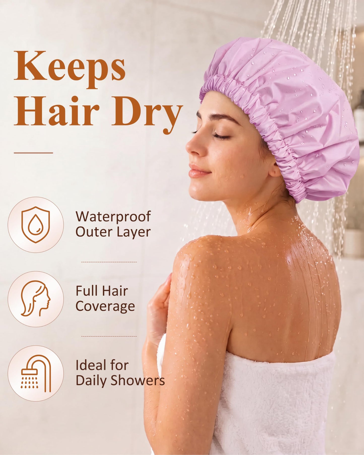 Edoneery Shower Caps for Women Reusable Waterproof, Shower Hair Cap