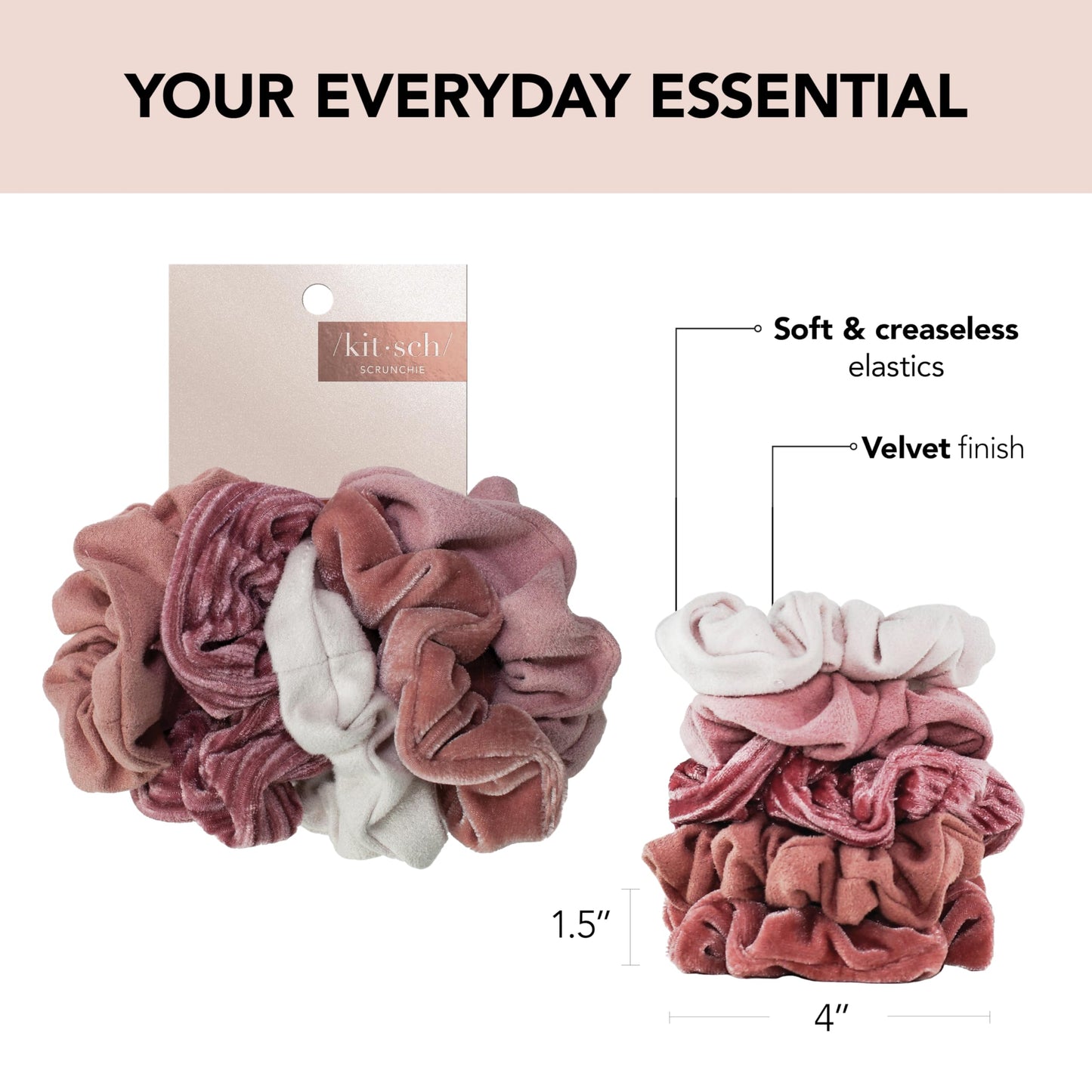Kitsch Ultra-Petite Satin Scrunchies for Women - Eucalyptus, 6pcs