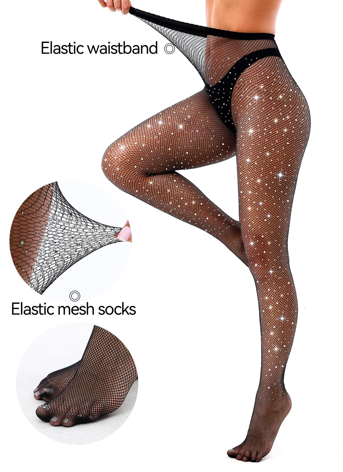 VEBZIN Sparkly Fishnets Stockings High Waist Tights for Women