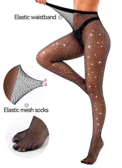 VEBZIN Sparkly Fishnets Stockings High Waist Tights for Women