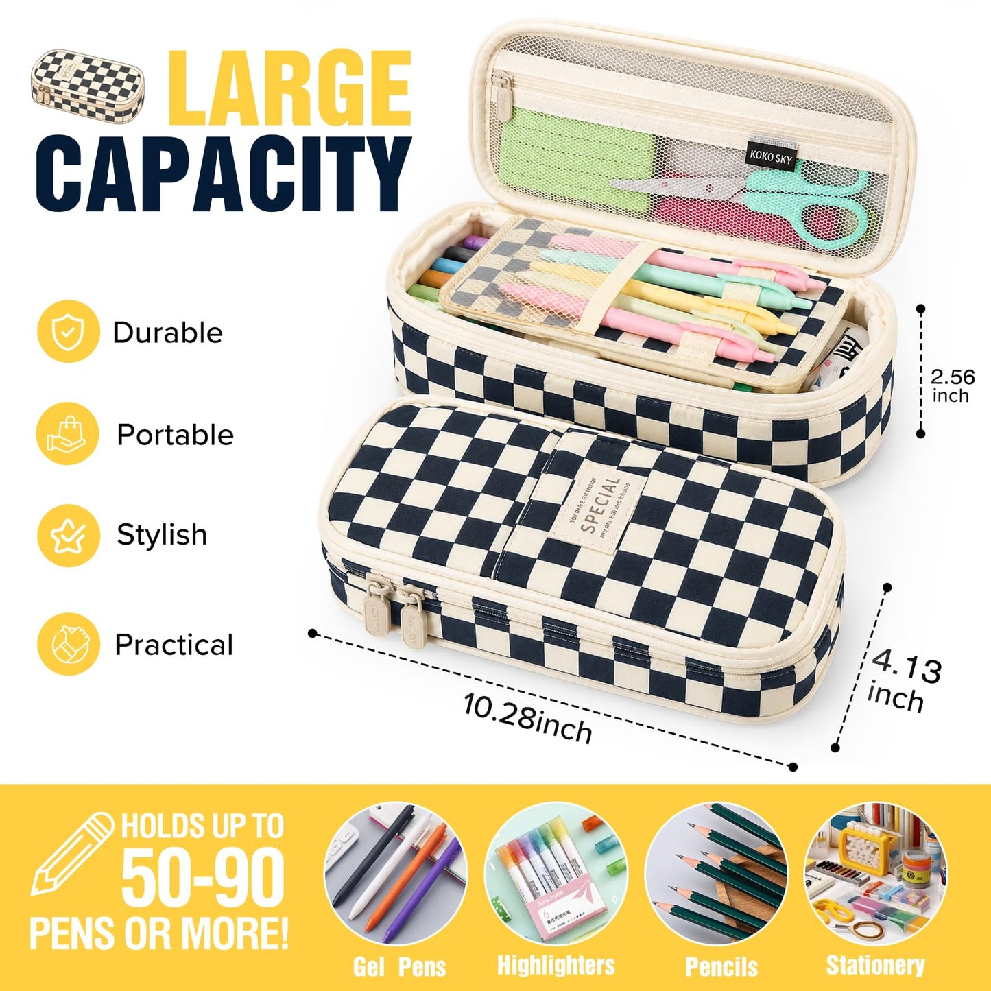 PUPTILY Pencil Case, Large Capacity Aesthetic Pencil Cases with Durable Zipper, Big Stationery Pencil Pouch for Women & Men, Adults Portable Storage Organizer Bag for College, Office, Travel (Green)
