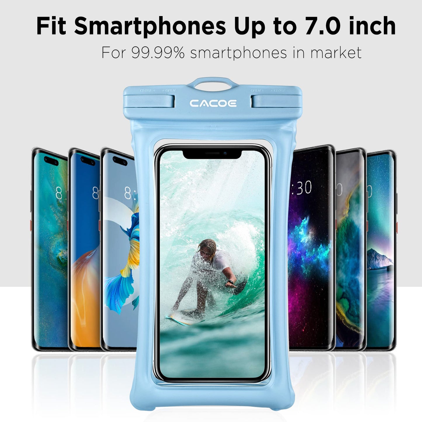 CACOE Floatable Waterproof Phone Pouch 2 Pack Up to 7.0",White+Blue
