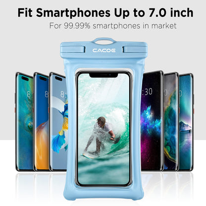 CACOE Floatable Waterproof Phone Pouch 2 Pack Up to 7.0",White+Blue