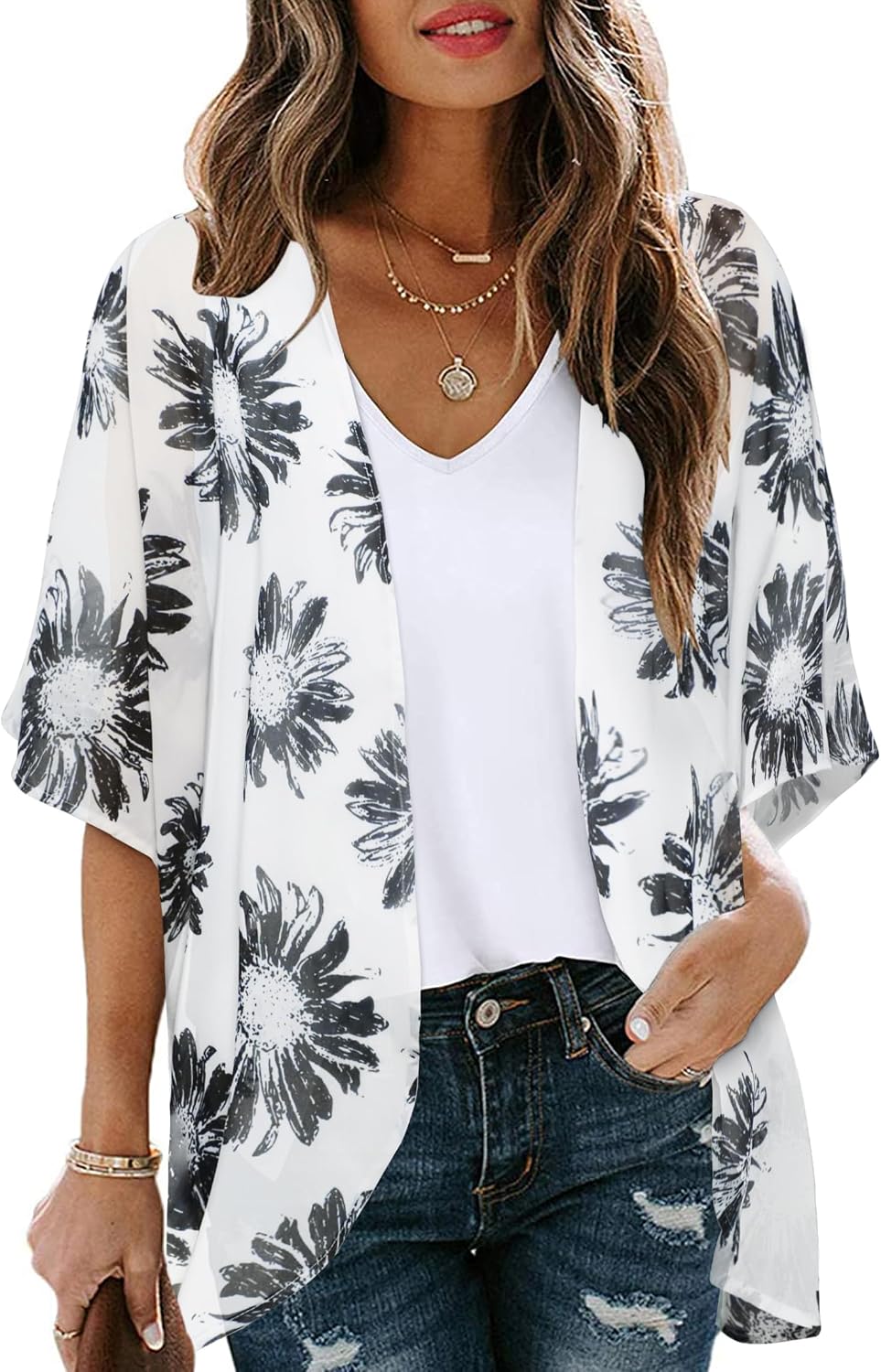 CHICGAL Womens Floral Kimono Cardigan Beach Cover Up Casual Summer Tops