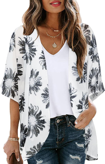 CHICGAL Womens Floral Kimono Cardigan Beach Cover Up Casual Summer Tops