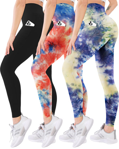 Blisset 3 Pack High Waisted Leggings for Women with Pockets Soft Active Compression Pants for Yoga Running & Daily Wear