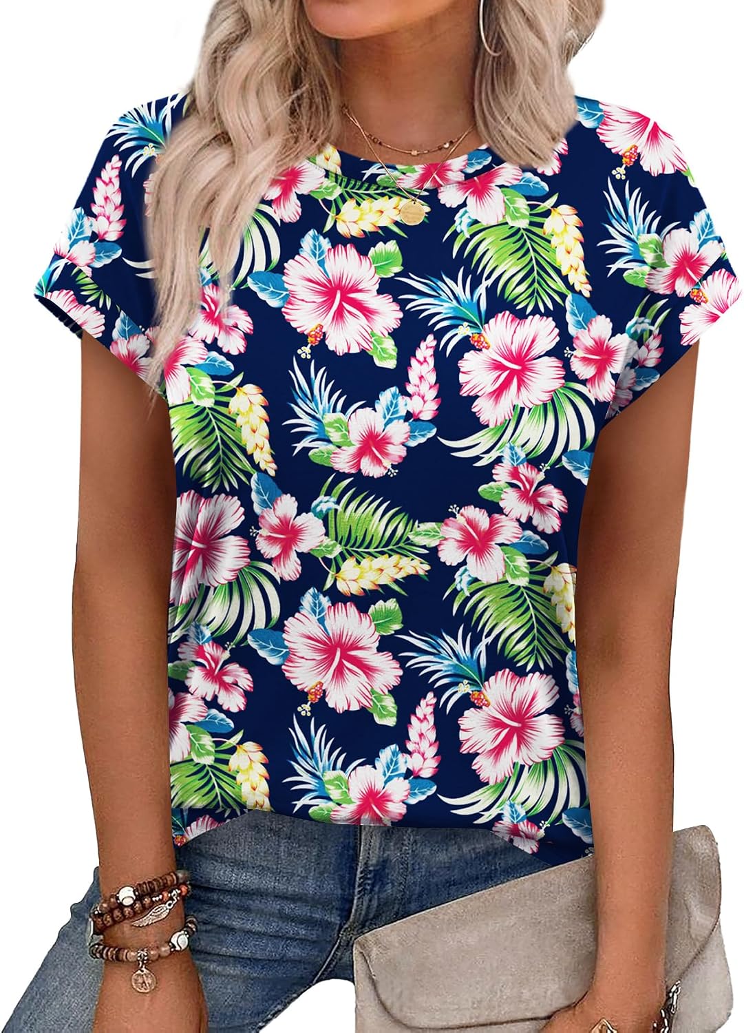 Alaroo Womens Summer Tops Short Sleeve Shirts Crew Neck Tshirt Cute Trendy Tunic Blouses (S-3XL)