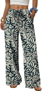 Sampeel Wide Leg Pants for Women Flowy Palazzo Drawstring Elastic Waist Trousers with Pockets Summer Beach Vacation Clothes