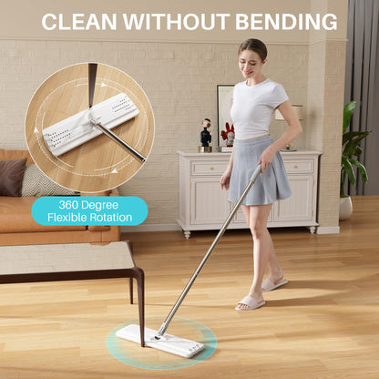 JOYMOOP Wall Mop and Bucket Set, Hands-Free Flat Floor Mop with 3 Washable Microfiber Pads, Wet and Dry Use, Ideal for Home and Commercial Floor Cleaning