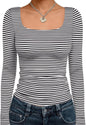 Trendy Queen Womens Square Neck Long Sleeve Shirts Double Lined Fall Tops