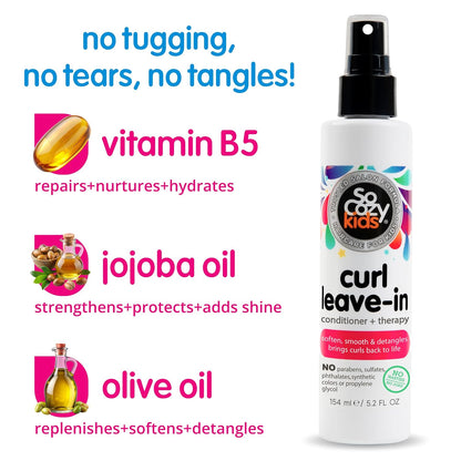 SO COZY Kids Curl Leave In Conditioner + Therapy Spray, 5.2 Fl Oz
