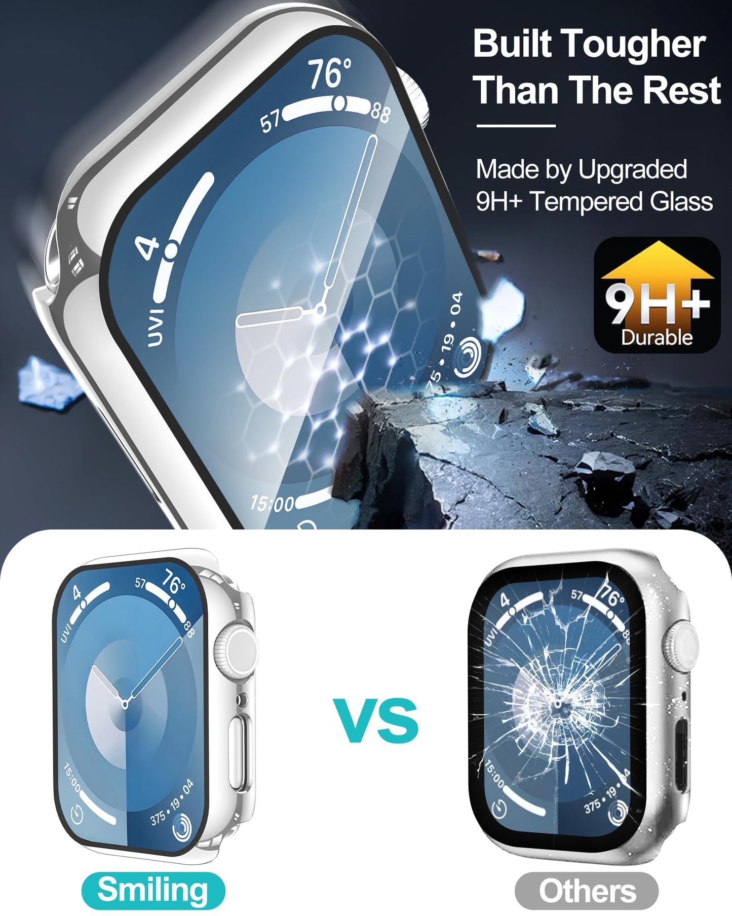 Smiling 2 Pack Case Compatible with Apple Watch SE 3 (2025)/ SE 2/ SE/Series 6/5/4 40mm with Tempered Glass Screen Protector, Hard PC Case Overall Protective Cover- 1 Blue+ 1 Transparent