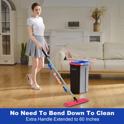 JOYMOOP Wall Mop and Bucket Set, Hands-Free Flat Floor Mop with 3 Washable Microfiber Pads, Wet and Dry Use, Ideal for Home and Commercial Floor Cleaning