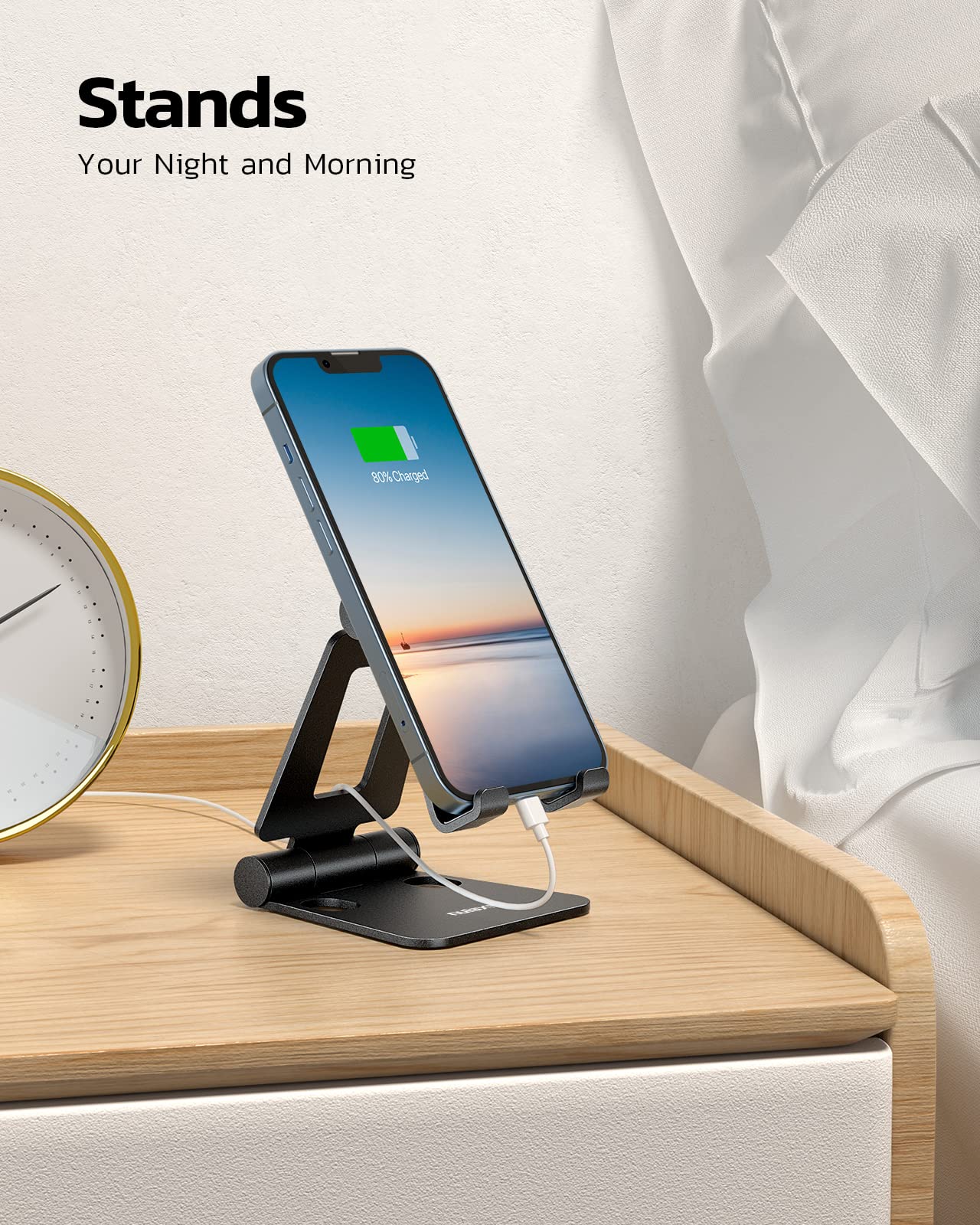 Nulaxy Full Aluminum Dual Folding Cell Phone Stand for Desk, Silver