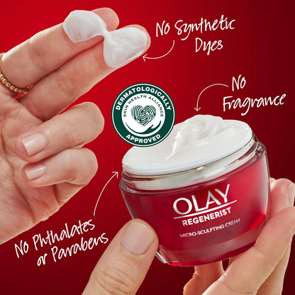 Olay Face Moisturizer, Regenerist Micro-Sculpting Facial Cream for Women - Anti-Aging, Anti-Wrinkle, Firming Skin Care - Triple Collagen Cream, Peptide Moisturizer, Hyaluronic Acid, Niacinamide, 1.7oz