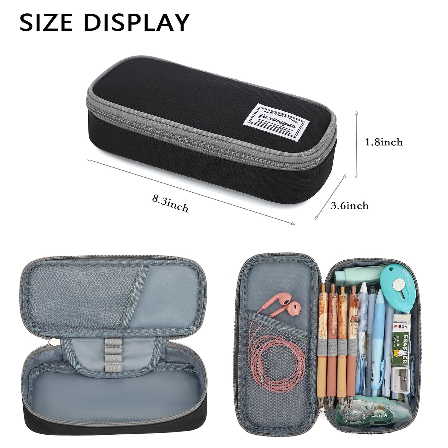 FUXINGYAO Pencil Case, Multi- Slot Pencil Pouch, Portable Pencil Bag, Pen Case for& Office(Black)