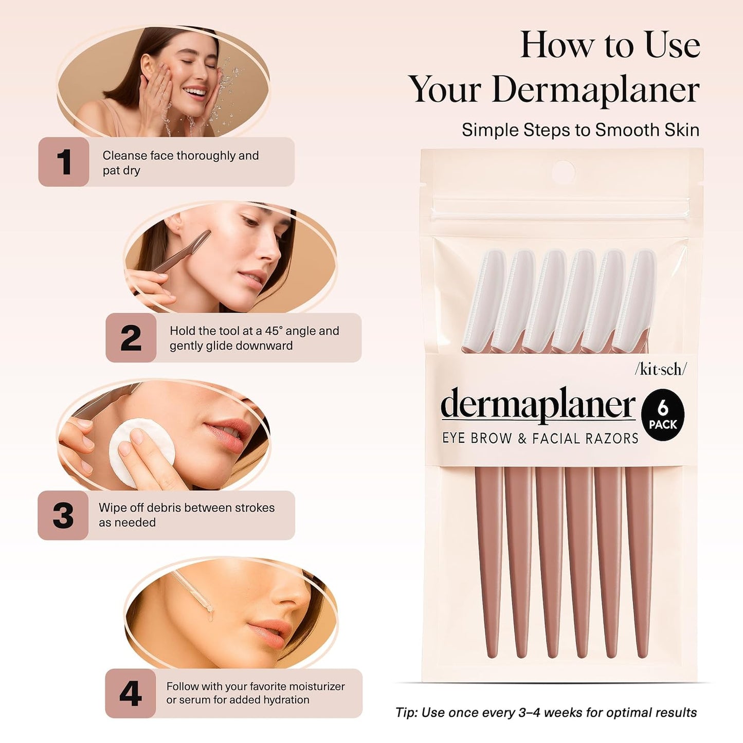 Kitsch Dermaplane Razor for Women Face – Terracotta, 12 pcs