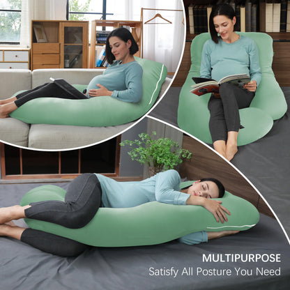 MOON PARK Pregnancy Pillows for Sleeping - U Shaped Full Body Maternity Pillow with Removable Cover - Support for Back, Legs, Belly, HIPS - 65 Inch - Aquamarine