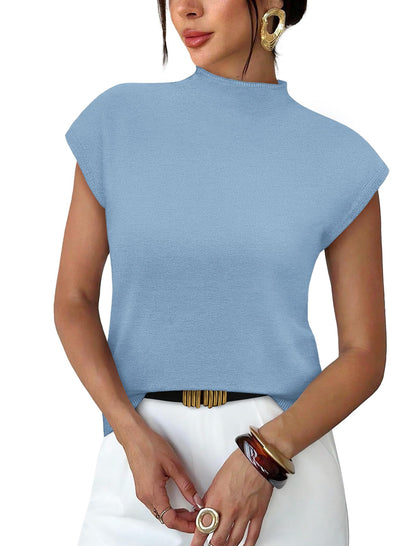 Sampeel Womens Short Sleeve Sweater Mock Neck Summer Top Dressy Casual Basic Knit Pullover Shirt