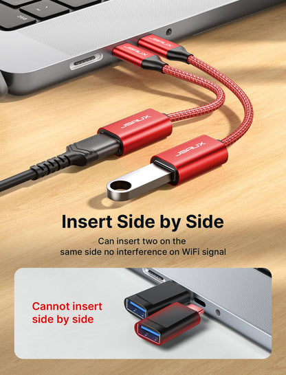 JSAUX USB C to USB 3.0 Adapter [2 Pack], USB C Male to USB Female OTG Cable Adapter Compatible with MacBook Pro/Air, iPhone 17 Pro Max/iPhone Air/16e/16/15 Series, Samsung Galaxy S25/S24/S23-Black