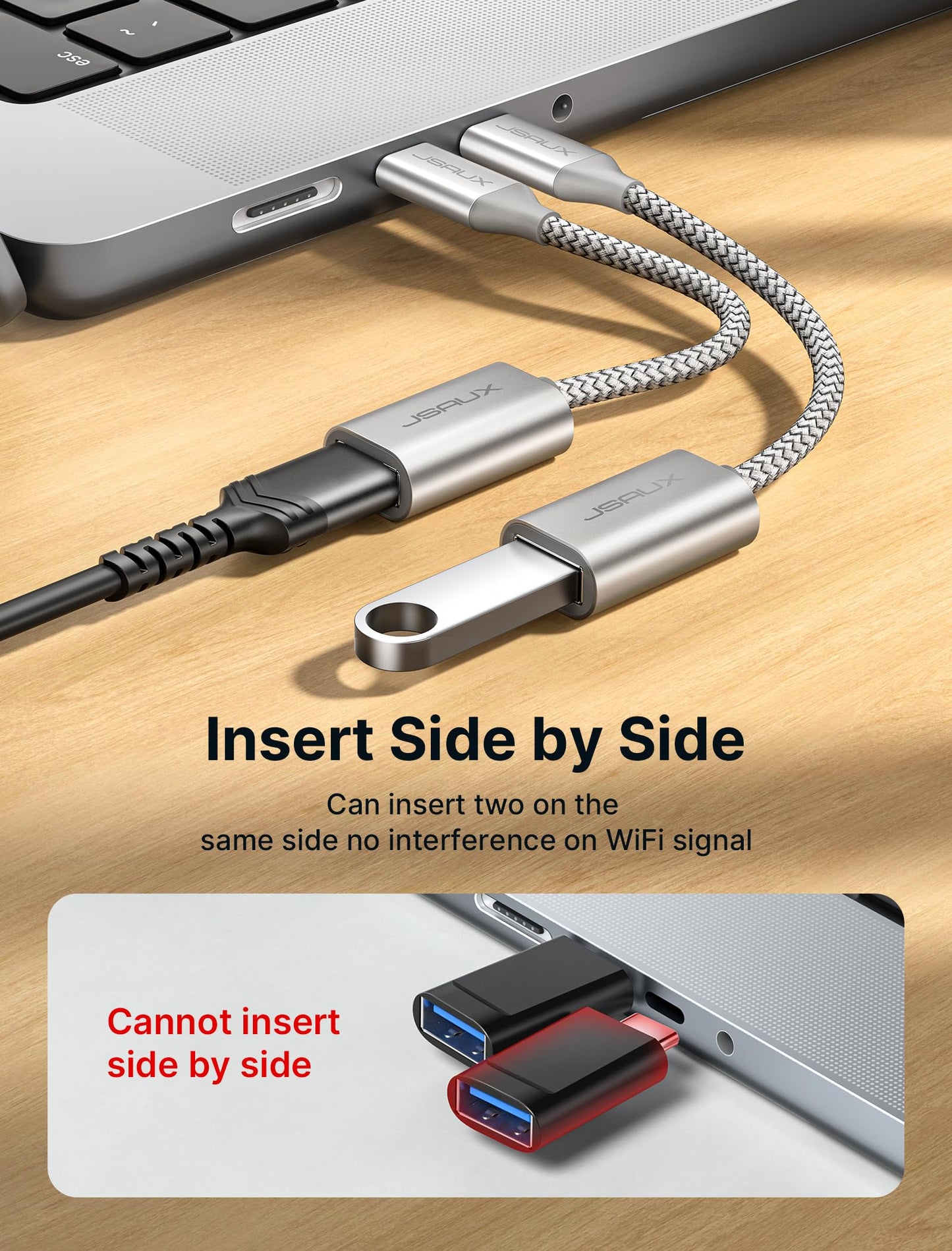 JSAUX USB C to USB 3.0 Adapter [2 Pack], USB C Male to USB Female OTG Cable Adapter Compatible with MacBook Pro/Air, iPhone 17 Pro Max/iPhone Air/16e/16/15 Series, Samsung Galaxy S25/S24/S23-Black