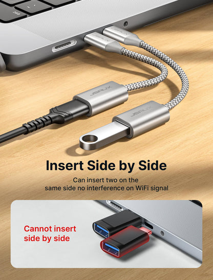 JSAUX USB C to USB 3.0 Adapter [2 Pack], USB C Male to USB Female OTG Cable Adapter Compatible with MacBook Pro/Air, iPhone 17 Pro Max/iPhone Air/16e/16/15 Series, Samsung Galaxy S25/S24/S23-Black