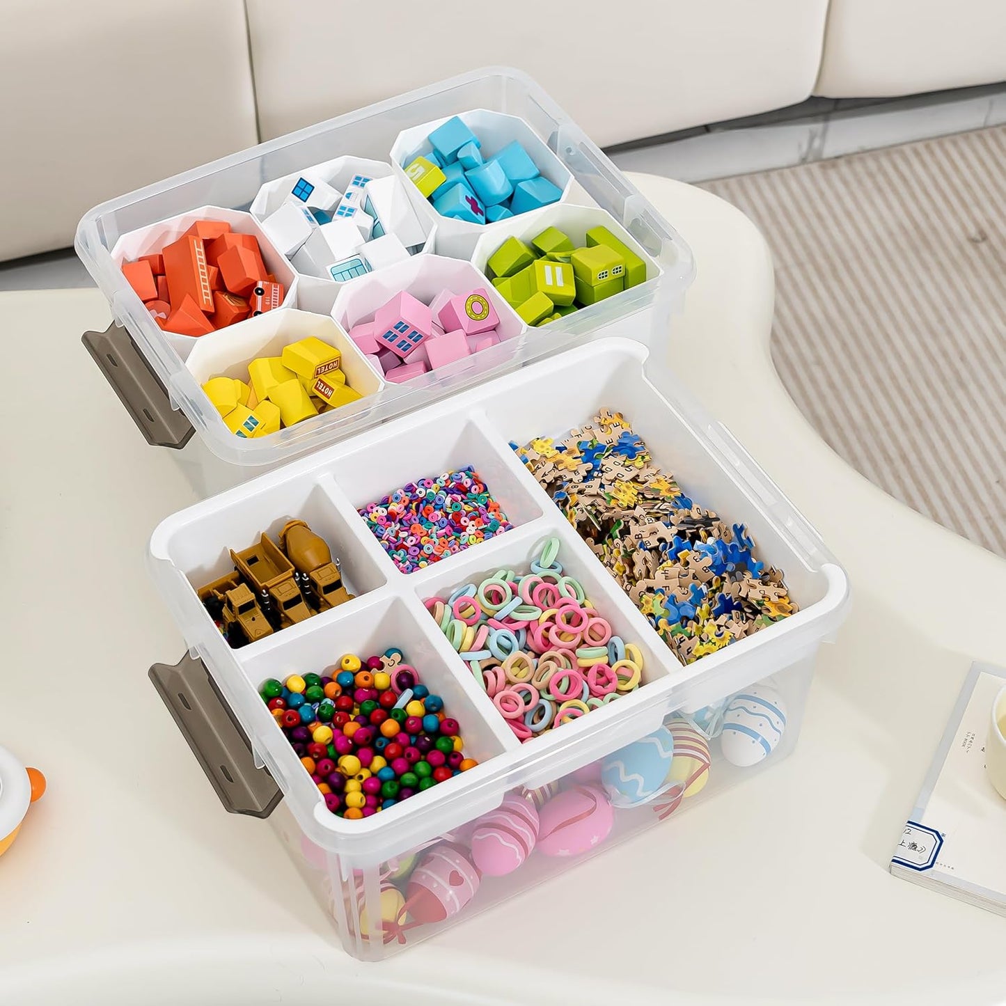Citylife 6Qt 4Packs Clear Craft Organizers and Storage BOX, Sensory Bins