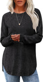 Saloogoe Long Sleeve Shirts for Women 2026 Fall Clothes Tunic Tops Loose Fit Dressy Crewneck Pullover Sweaters Curved Hem