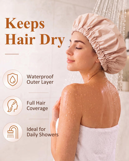 Edoneery Shower Caps for Women Reusable Waterproof, Shower Hair Cap