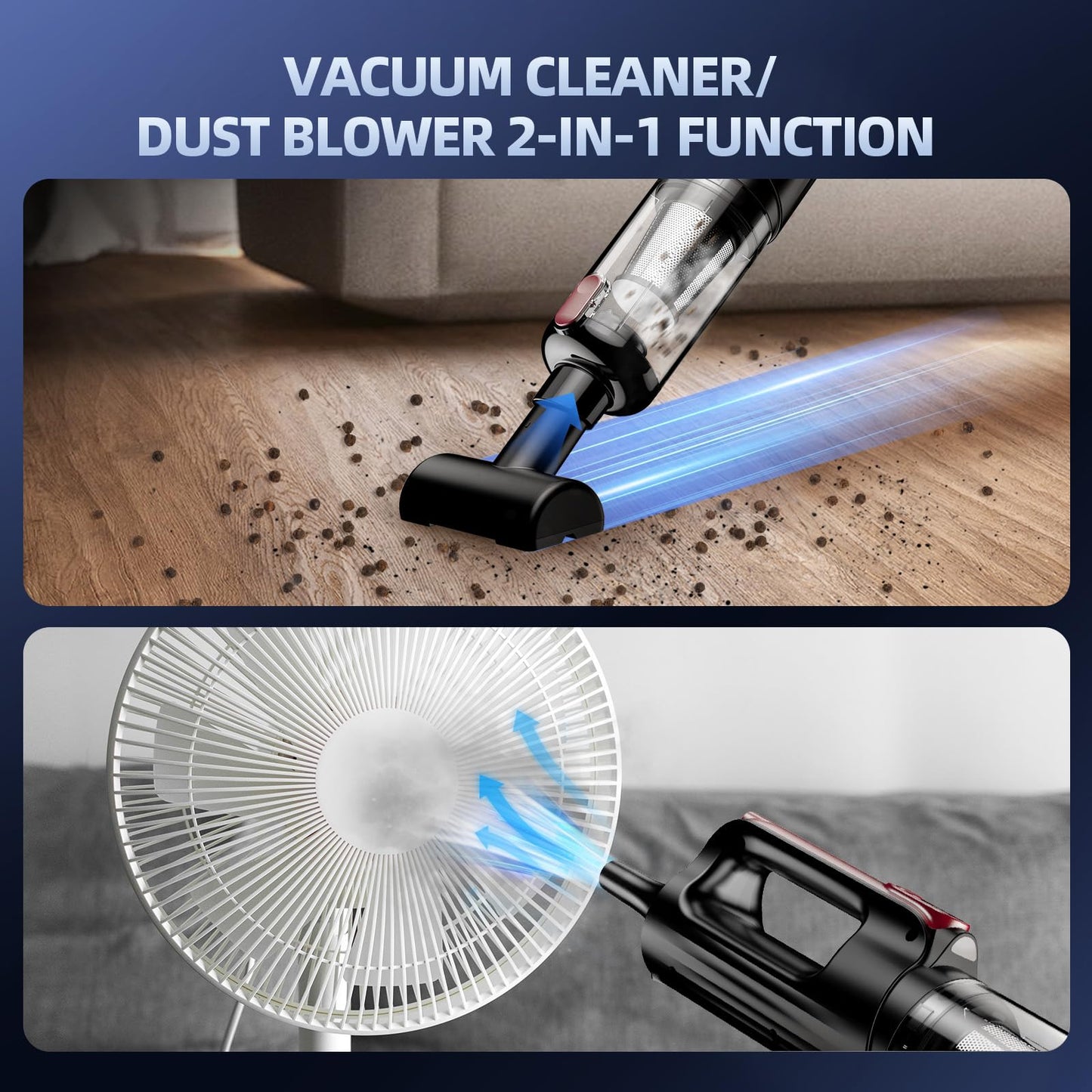 MONOZEL Car Vacuum Portable Cordless, 18000Pa 2 in 1 Vacuum Cleaner&Air Duster, 130W Brushless Motor Handheld Vacuum Cordless with 7800mAh Battery, LED Light, Multi-Nozzles for Car, Home, Office, Pet