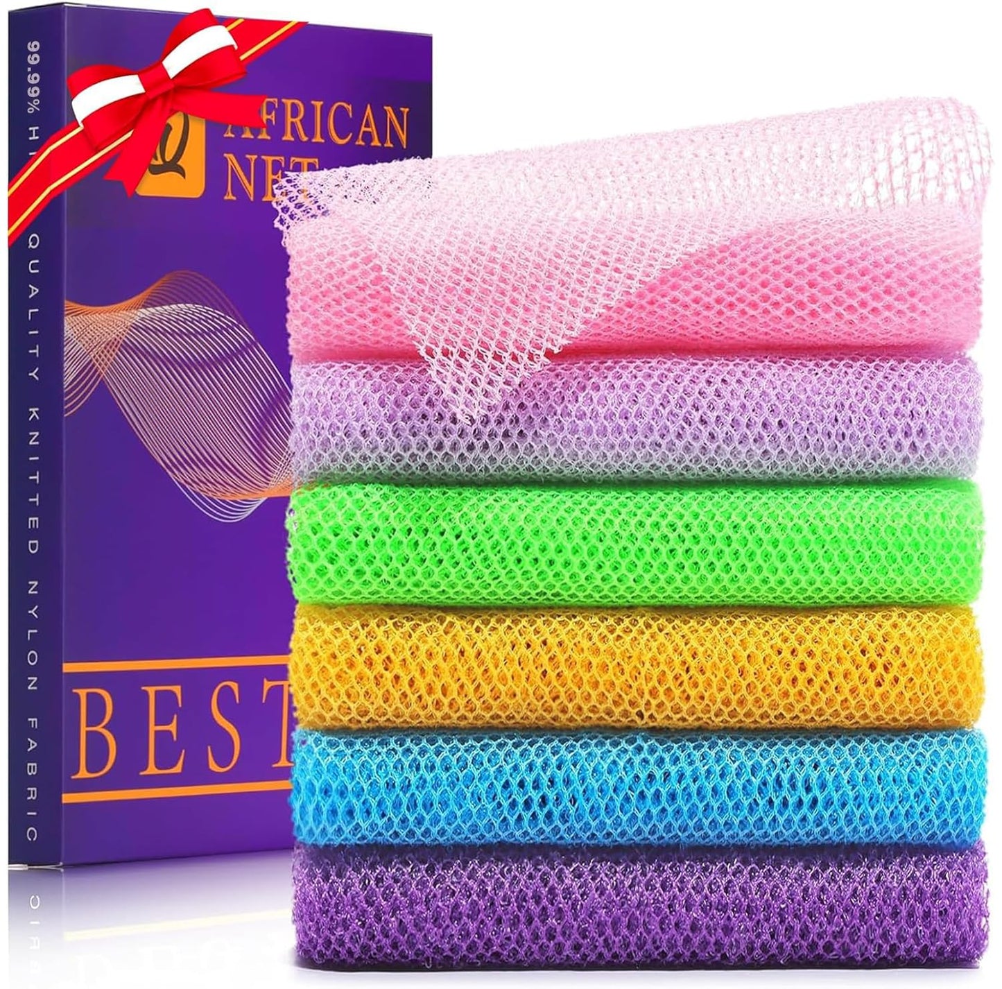 UJFQBH African Net Sponge Authenti, Exfoliating Body Scrubber for Back and Hard to Reach Areas, Gentle Daily Exfoliation for Deep Cleansing, Quick Drying Shower Essential, Aqua Grey 3 Pack