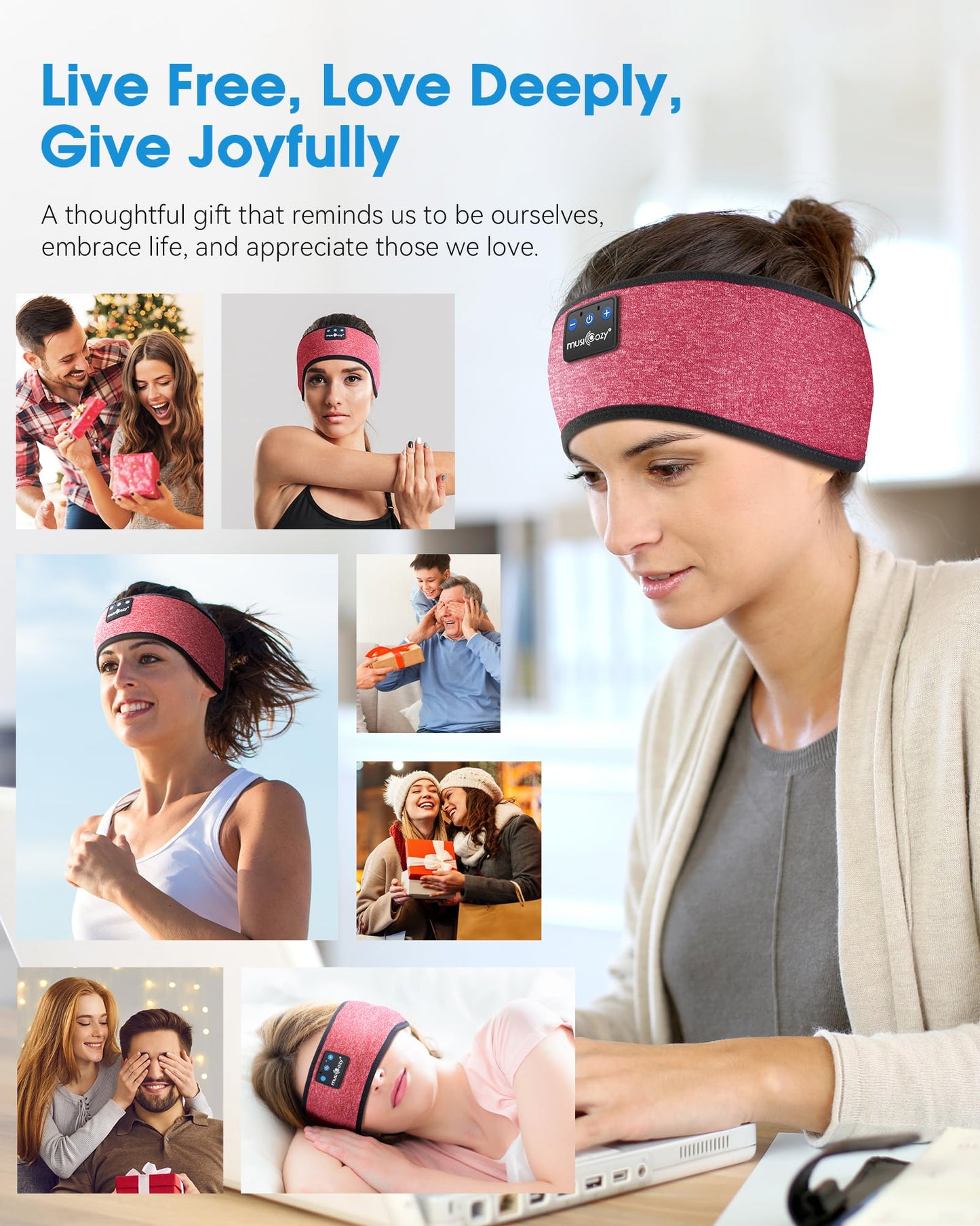 MUSICOZY Sleep Headphones Bluetooth Headband Headphones for Side Sleepers