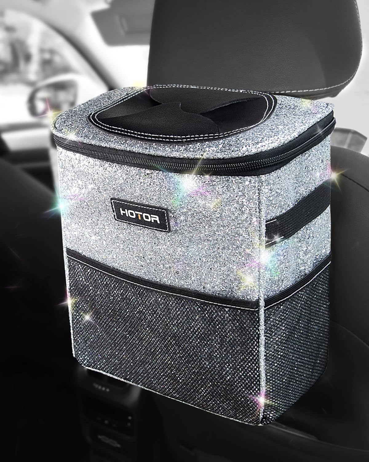 HOTOR Car Trash Can, Leakproof Car Organizer, 2-Gallon, Black