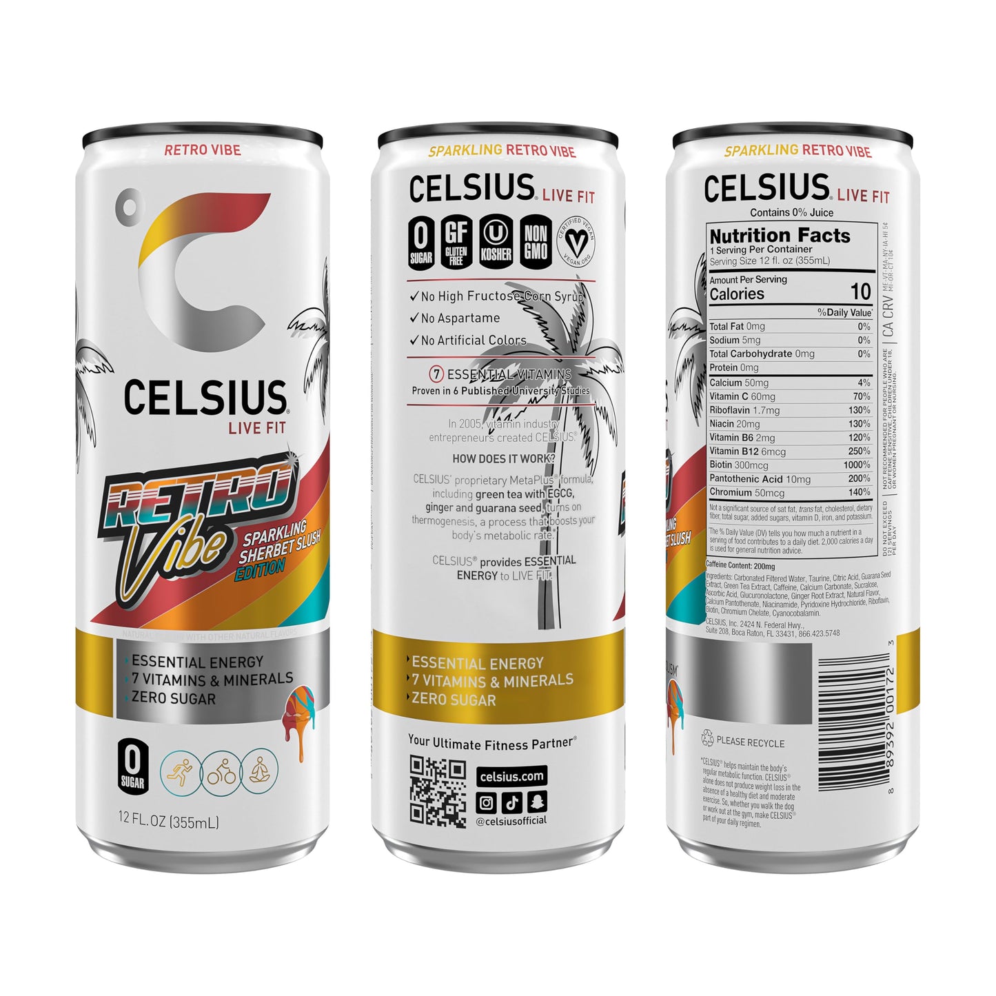 CELSIUS Sparkling Tropical Vibe, Functional Essential Energy Drink 12 Fl Oz (Pack of 12)