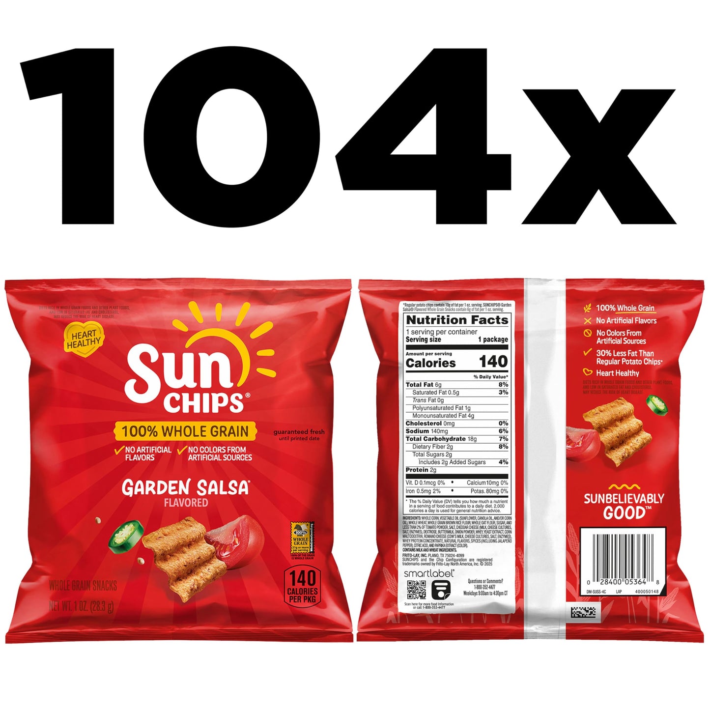 SunChips 100% Whole Grain Chips, Variety Pack, 1 oz Bags, Pack of 40, No Artificial Flavors, Colors