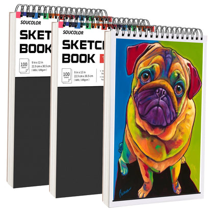 Soucolor Sketch Book 9" x 12", 100 Sheets Kids Art Sketchbook Drawing Pad