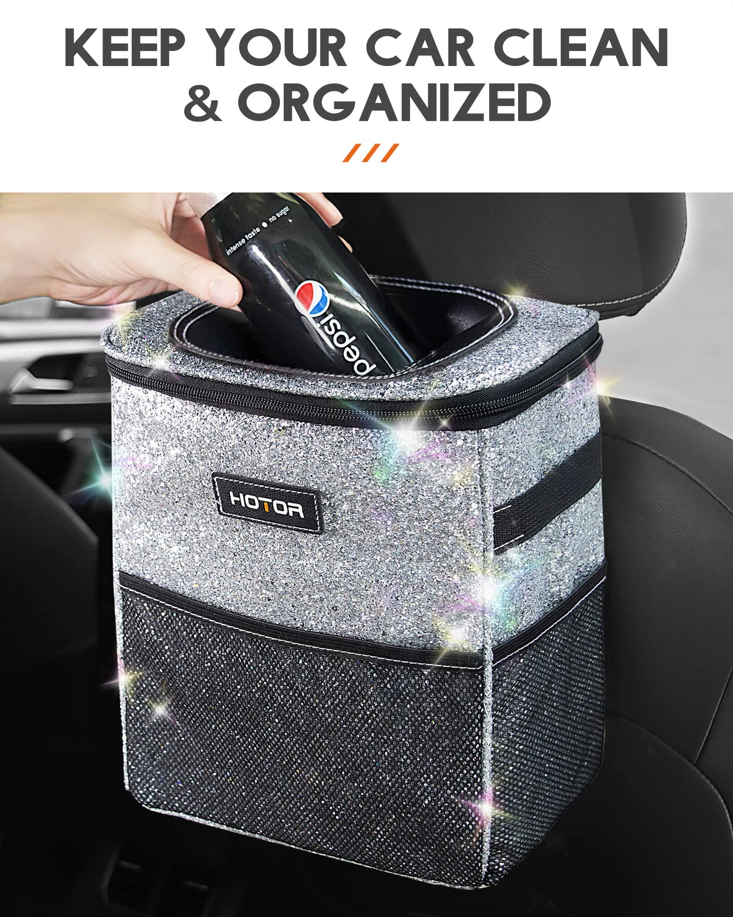 HOTOR Car Trash Can, Leakproof Car Organizer, 2-Gallon, Black