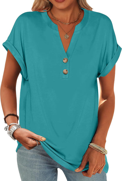 ANRABESS Womens Short Sleeve Henley Tops Summer Shirts Dressy Casual Blouse