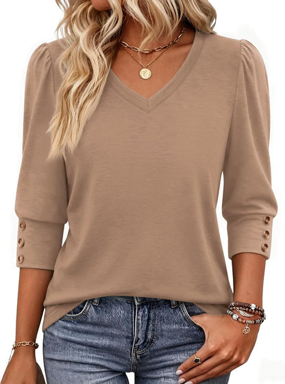 Zeagoo Womens 3/4 Sleeve V Neck T Shirts Dressy Casual Tops
