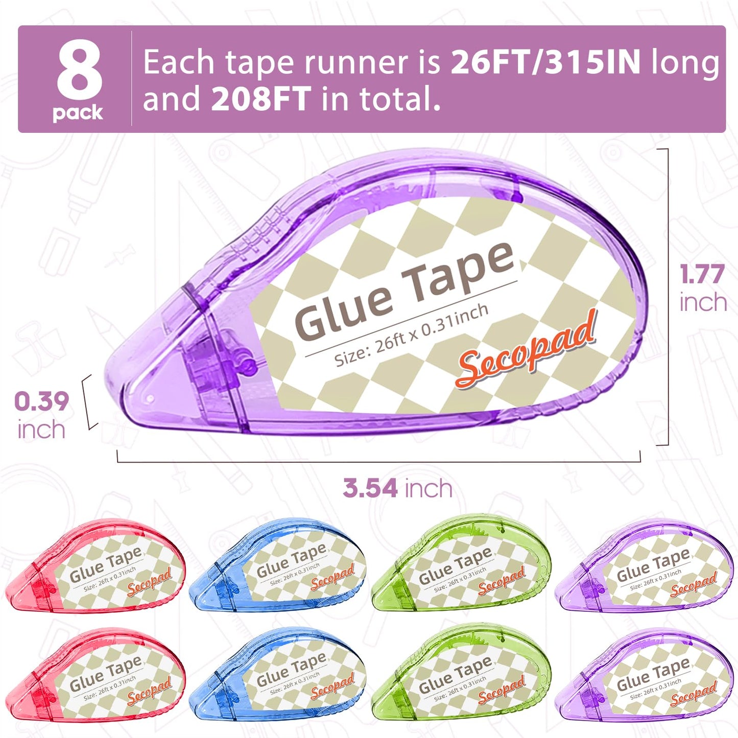 Secopad Scrapbook Tape, Glue Tape for Crafts, 4 Pack, Light-Colored Shell