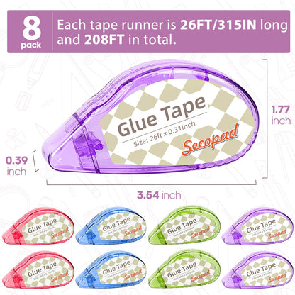 Secopad Scrapbook Tape, Glue Tape for Crafts, 4 Pack, Light-Colored Shell