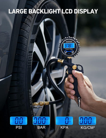 AstroAI Digital Tire Pressure Gauge with Inflator 3-250 PSI Fits 1/4" NPT